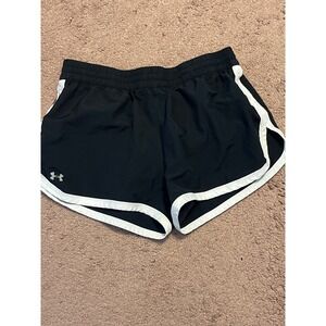 Under Armour Fitted HeatGear Running Shorts Black White Trim‎ Womens